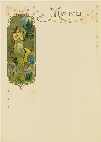 GASTON GÉRARD (1878-1969). [ART NOUVEAU.] Two menu cards. Circa 1890s. Each 11x8 inches, 29x21 cm. J. Charles, Paris.